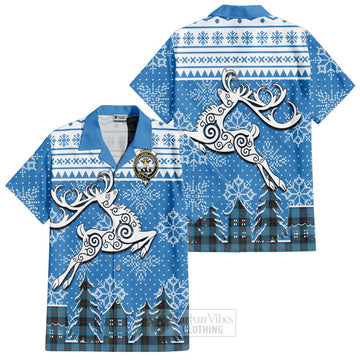 Garden (Gardyne) Clan Christmas Short Sleeve Button Shirt Celtic Reindeer Style