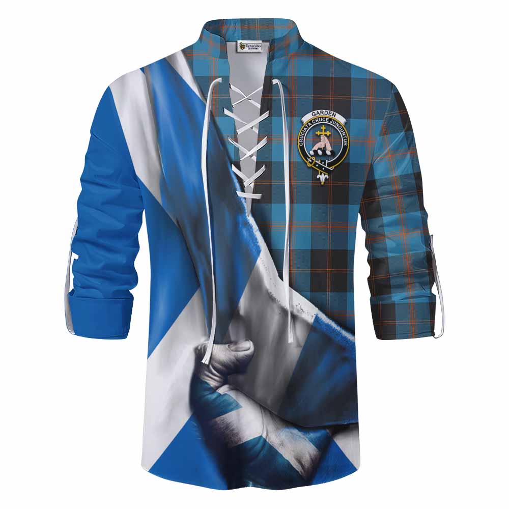 Tartan Vibes Clothing Garden (Gardyne) Tartan Ghillie Kilt Shirt with Family Crest Scotland Patriotic Style