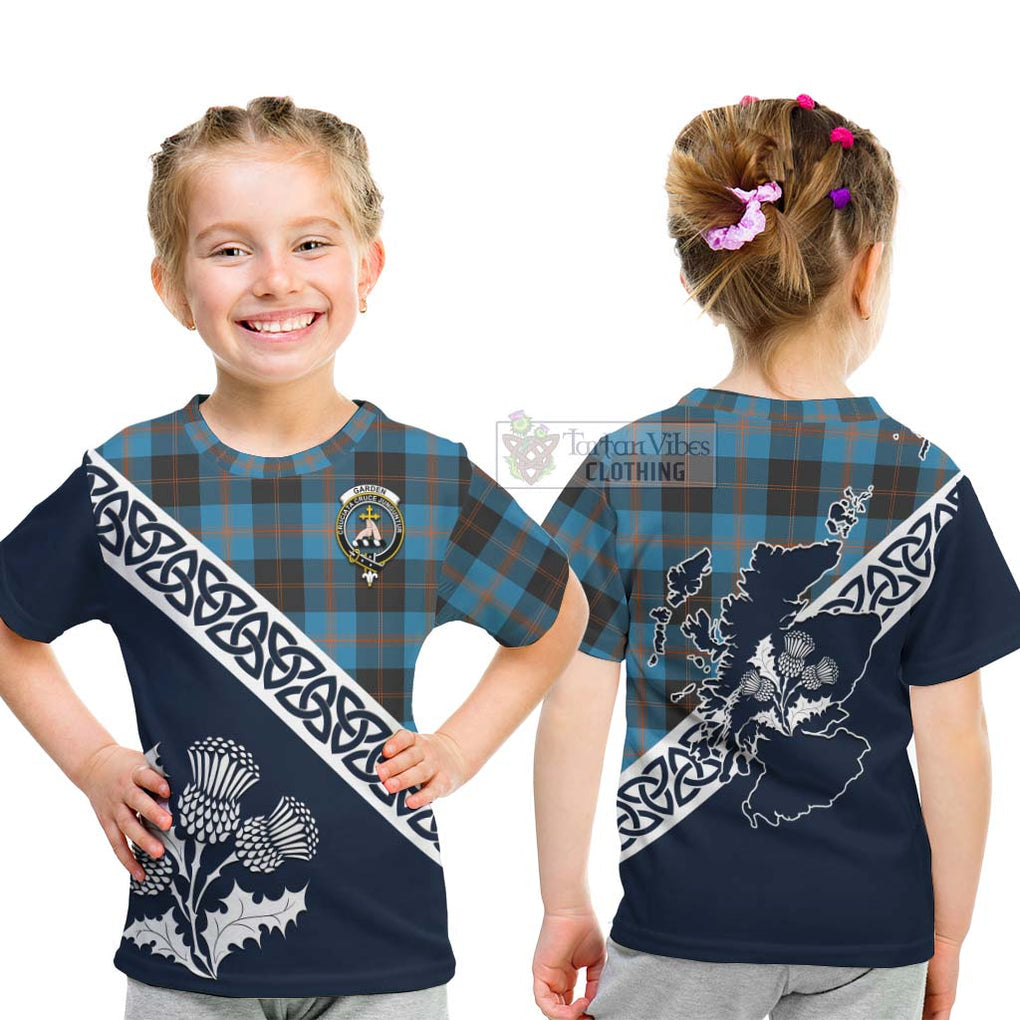 Tartan Vibes Clothing Garden (Gardyne) Tartan Kid T-Shirt Featuring Thistle and Scotland Map