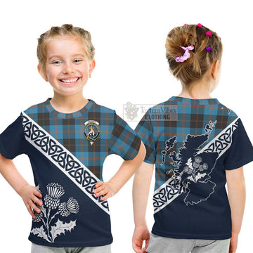 Garden (Gardyne) Tartan Kid T-Shirt Featuring Thistle and Scotland Map