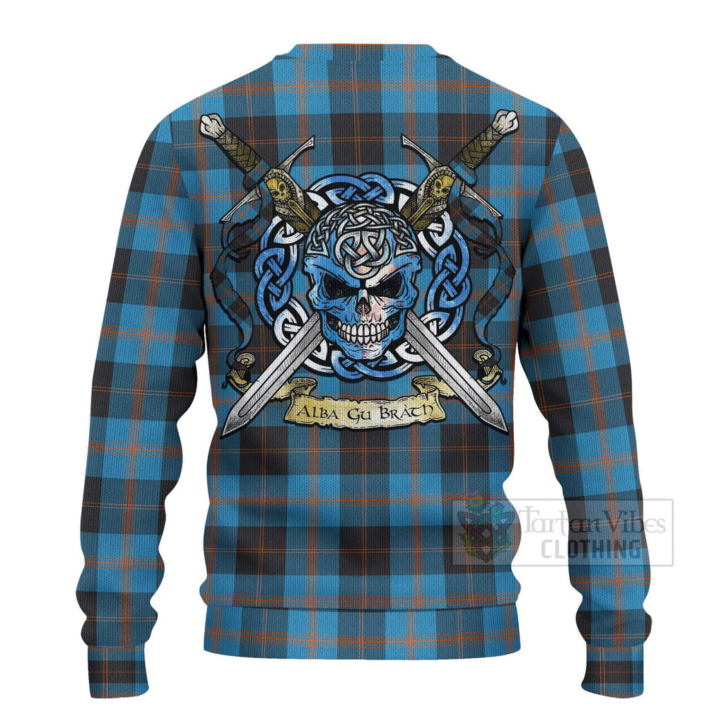 Tartan Vibes Clothing Garden (Gardyne) Tartan Knitted Sweater with Family Crest Celtic Skull Style