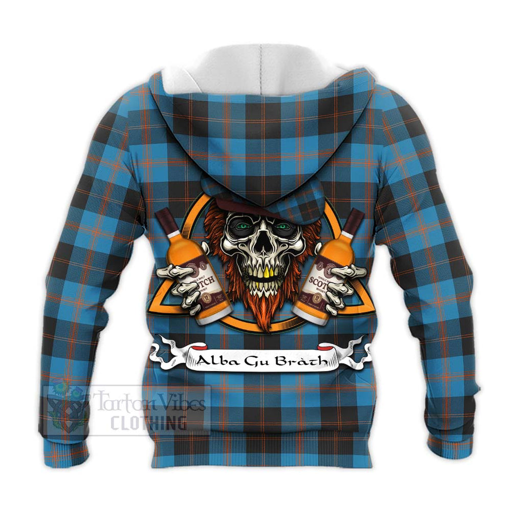 Tartan Vibes Clothing Garden (Gardyne) Tartan Knitted Hoodie with Family Crest and Bearded Skull Holding Bottles of Whiskey