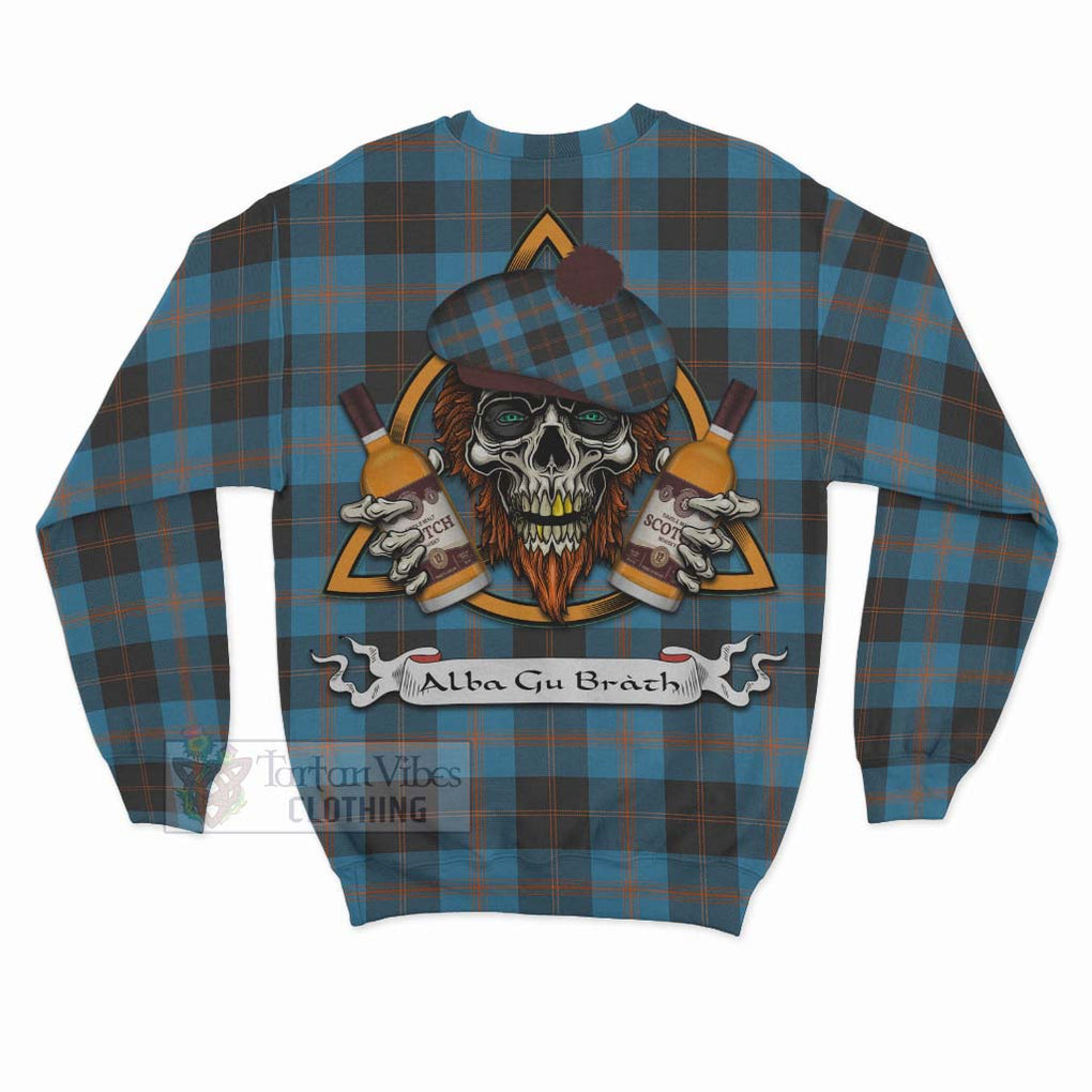 Tartan Vibes Clothing Garden (Gardyne) Tartan Sweatshirt with Family Crest and Bearded Skull Holding Bottles of Whiskey