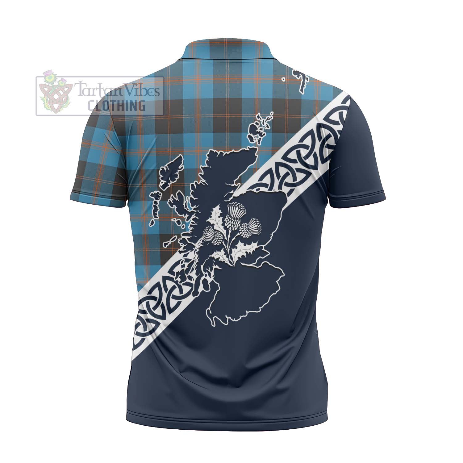 Tartan Vibes Clothing Garden (Gardyne) Tartan Zipper Polo Shirt Featuring Thistle and Scotland Map