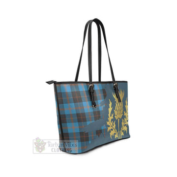 Garden (Gardyne) Tartan Leather Tote Bag Gold Thistle Style - Tartan Vibes Clothing