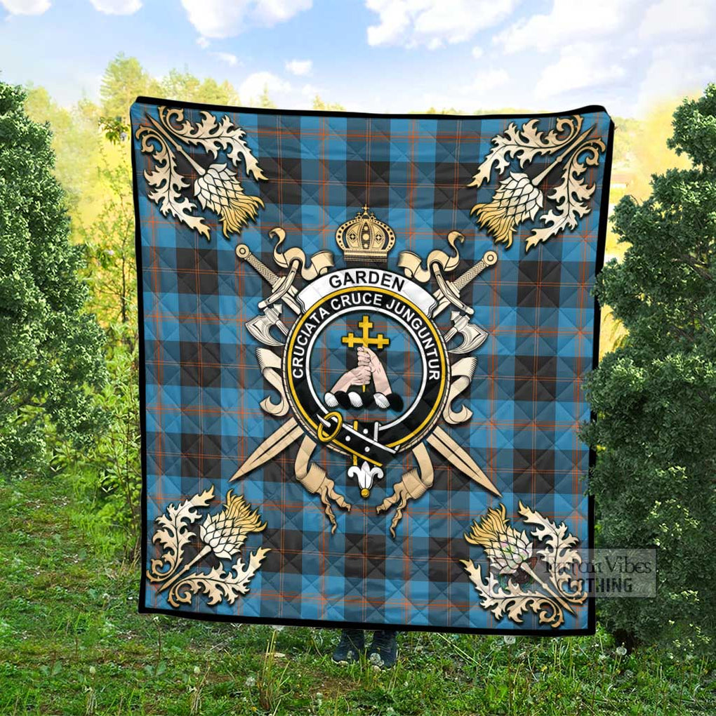 Tartan Vibes Clothing Garden (Gardyne) Tartan Quilt with Family Crest and Scottish Golden Courage Shield