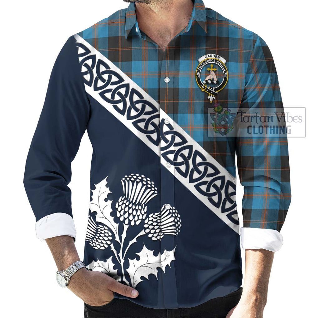 Tartan Vibes Clothing Garden (Gardyne) Tartan Long Sleeve Button Shirt Featuring Thistle and Scotland Map