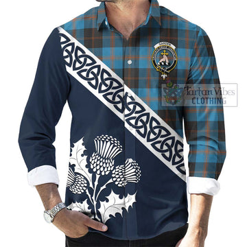 Garden (Gardyne) Tartan Long Sleeve Button Shirt Featuring Thistle and Scotland Map