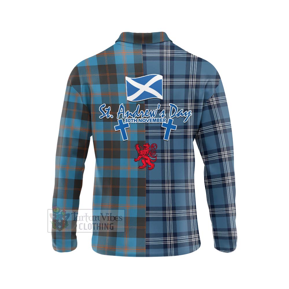 Tartan Vibes Clothing Garden (Gardyne) Tartan Long Sleeve Polo Shirt Happy St. Andrew's Day Half Tartan Style