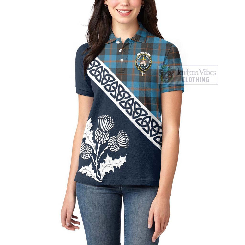 Tartan Vibes Clothing Garden (Gardyne) Tartan Women's Polo Shirt Featuring Thistle and Scotland Map