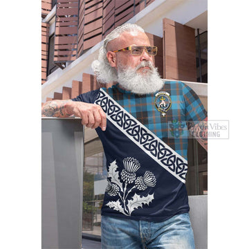 Garden (Gardyne) Tartan Cotton T-shirt Featuring Thistle and Scotland Map