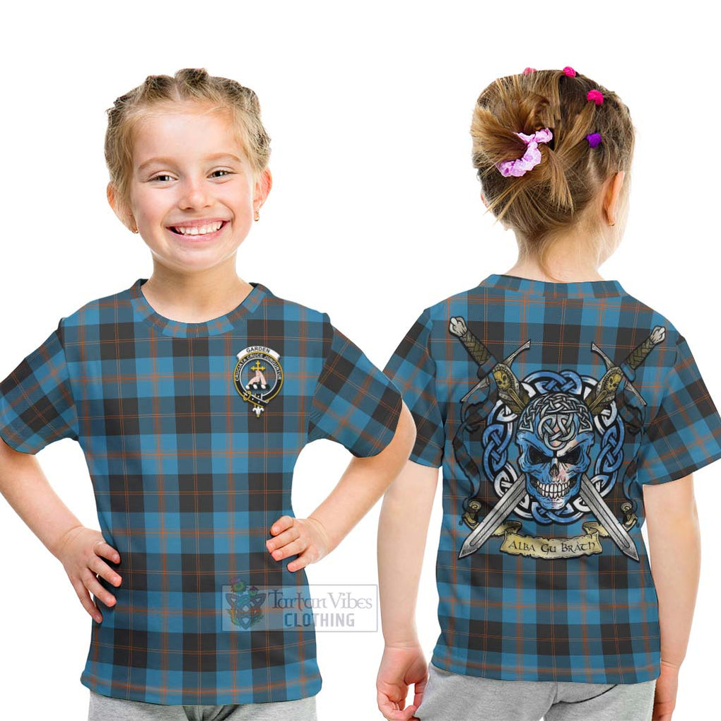 Tartan Vibes Clothing Garden (Gardyne) Tartan Kid T-Shirt with Family Crest Celtic Skull Style