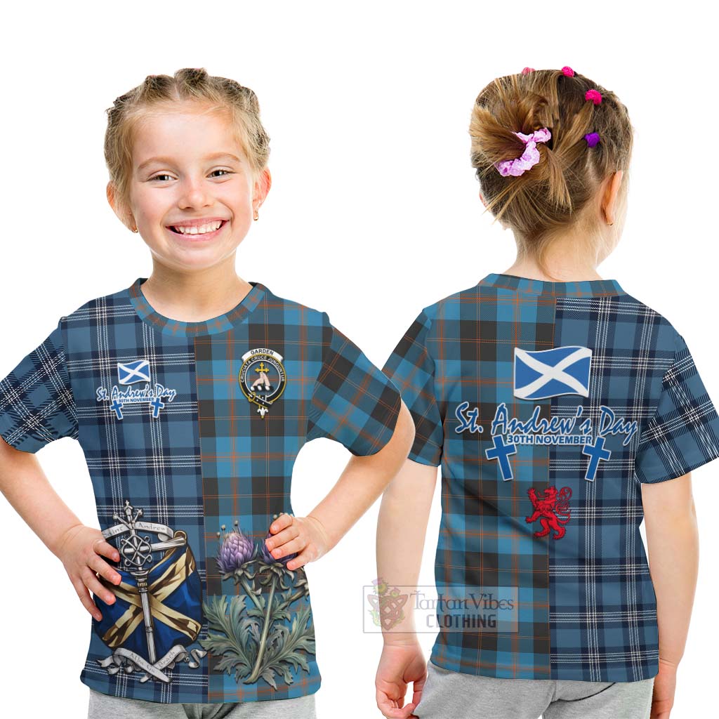 Tartan Vibes Clothing Garden (Gardyne) Tartan Kid T-Shirt Happy St. Andrew's Day Half Tartan Style