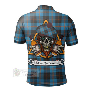 Garden (Gardyne) Tartan Polo Shirt with Family Crest and Bearded Skull Holding Bottles of Whiskey