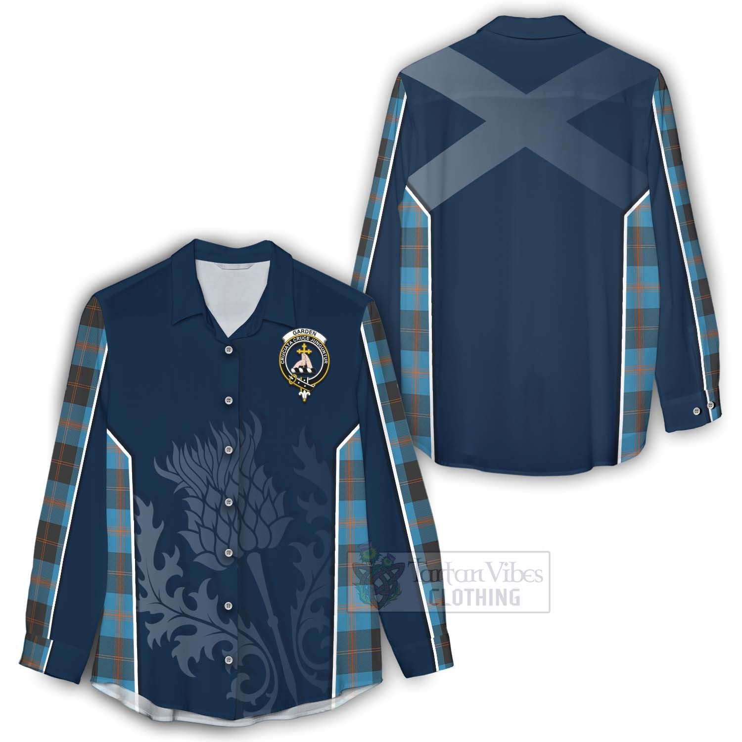 Tartan Vibes Clothing Garden (Gardyne) Tartan Women's Casual Shirt with Family Crest and Scottish Thistle Vibes Sport Style