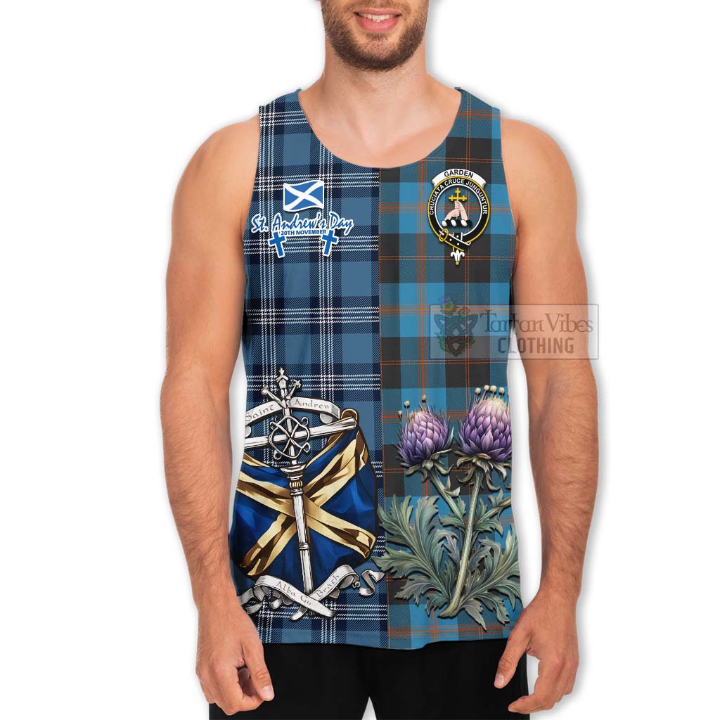 Tartan Vibes Clothing Garden (Gardyne) Tartan Men's Tank Top Happy St. Andrew's Day Half Tartan Style