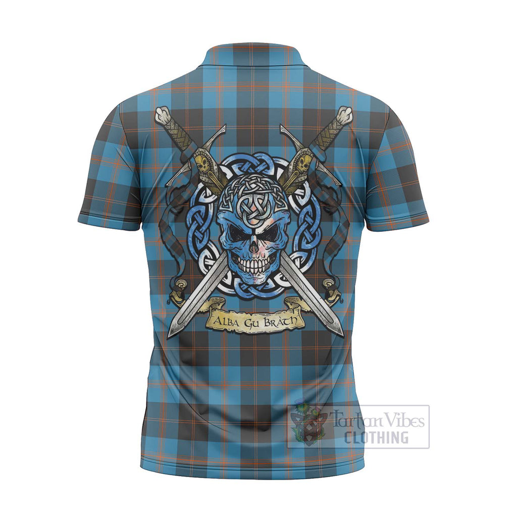 Tartan Vibes Clothing Garden (Gardyne) Tartan Zipper Polo Shirt with Family Crest Celtic Skull Style