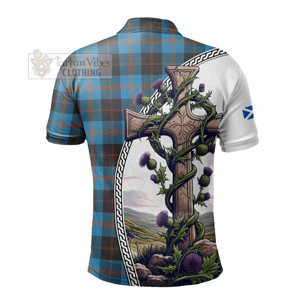 Tartan Vibes Clothing Garden (Gardyne) Tartan Polo Shirt with Family Crest and St. Andrew's Cross Accented by Thistle Vines