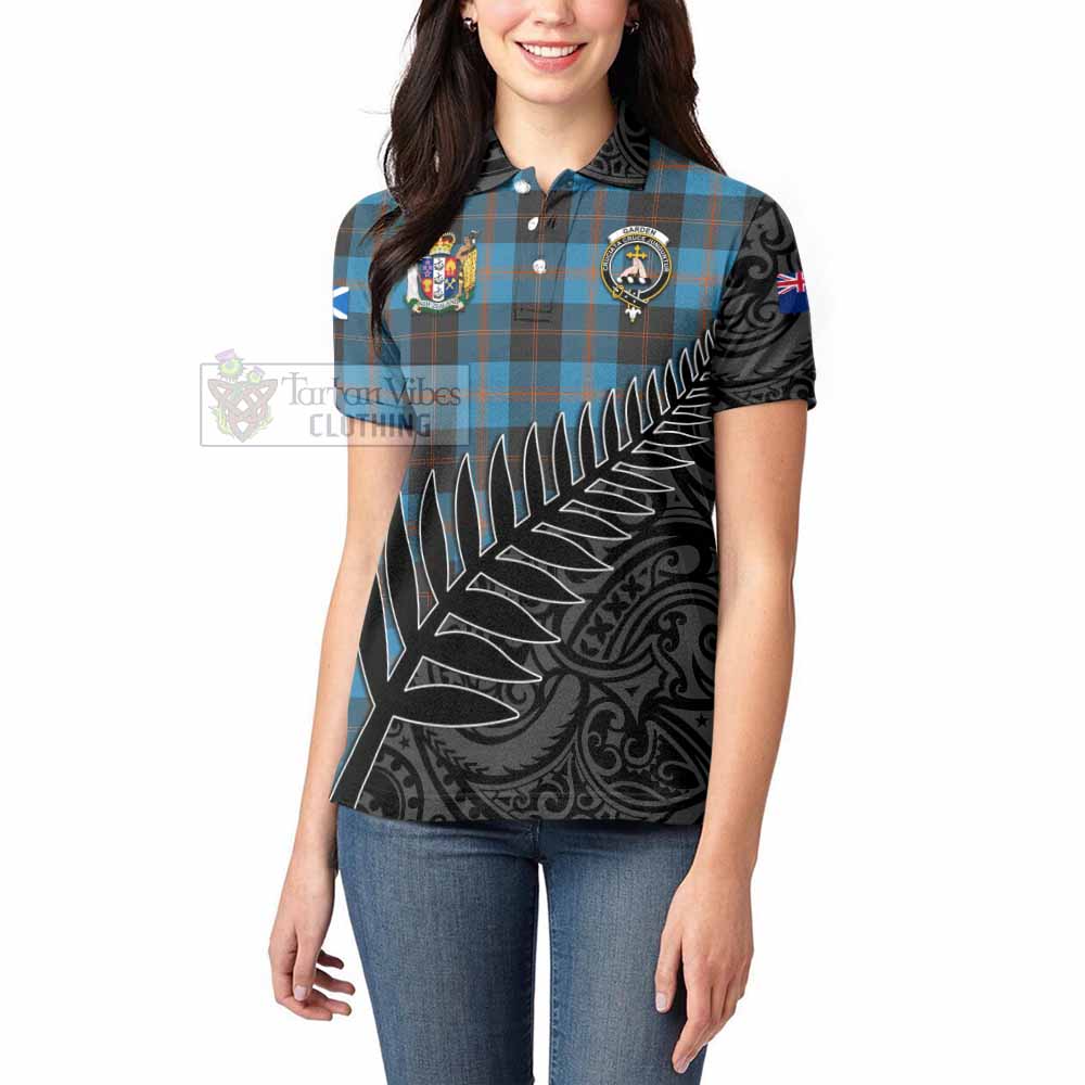 Tartan Vibes Clothing Garden (Gardyne) Crest Tartan Women's Polo Shirt with New Zealand Silver Fern Half Style