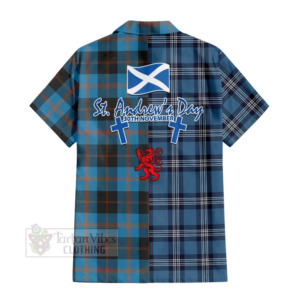 Tartan Vibes Clothing Garden (Gardyne) Tartan Short Sleeve Button Shirt Happy St. Andrew's Day Half Tartan Style