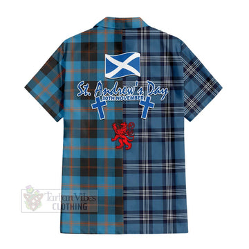 Garden (Gardyne) Tartan Short Sleeve Button Shirt Happy St. Andrew's Day Half Tartan Style