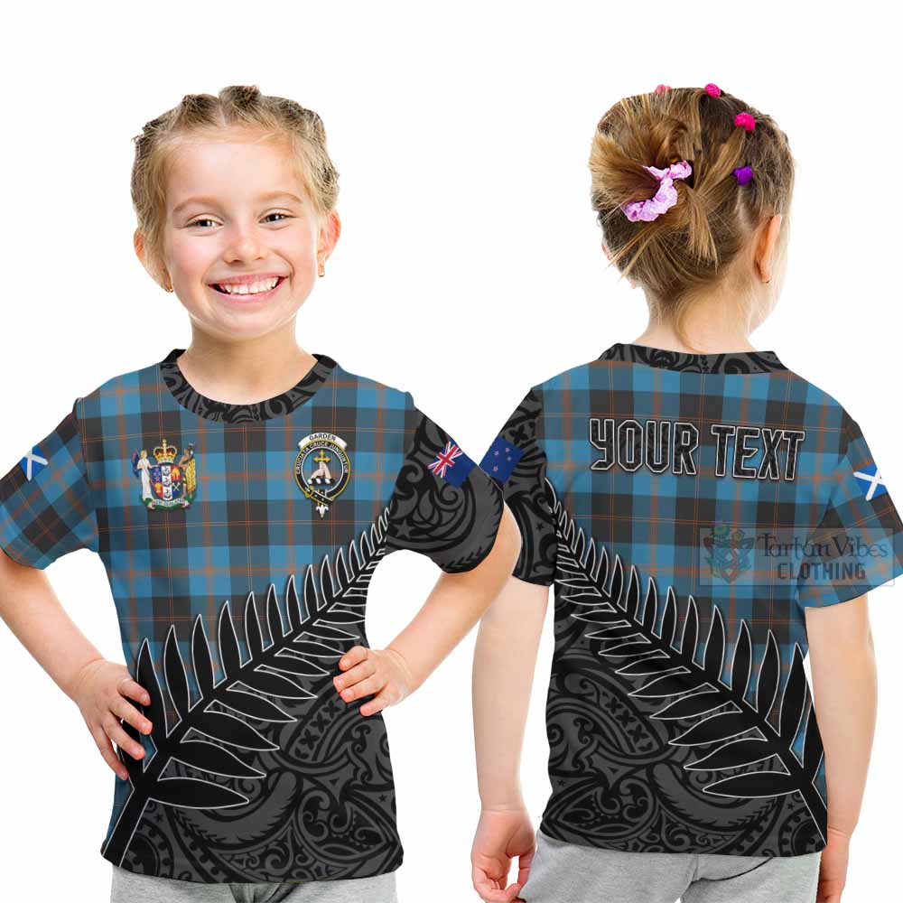 Tartan Vibes Clothing Garden (Gardyne) Crest Tartan Kid T-Shirt with New Zealand Silver Fern Half Style