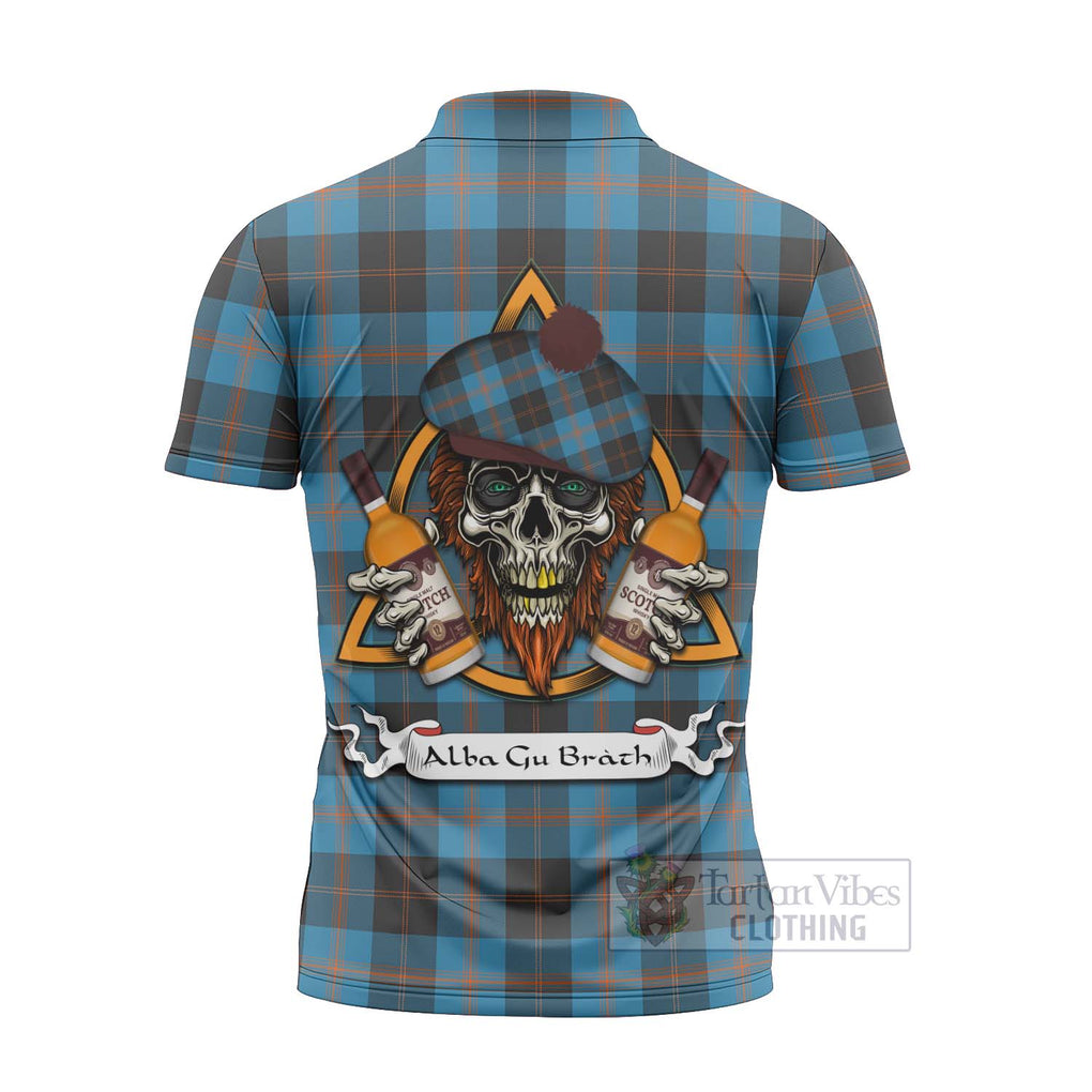 Tartan Vibes Clothing Garden (Gardyne) Tartan Zipper Polo Shirt with Family Crest and Bearded Skull Holding Bottles of Whiskey