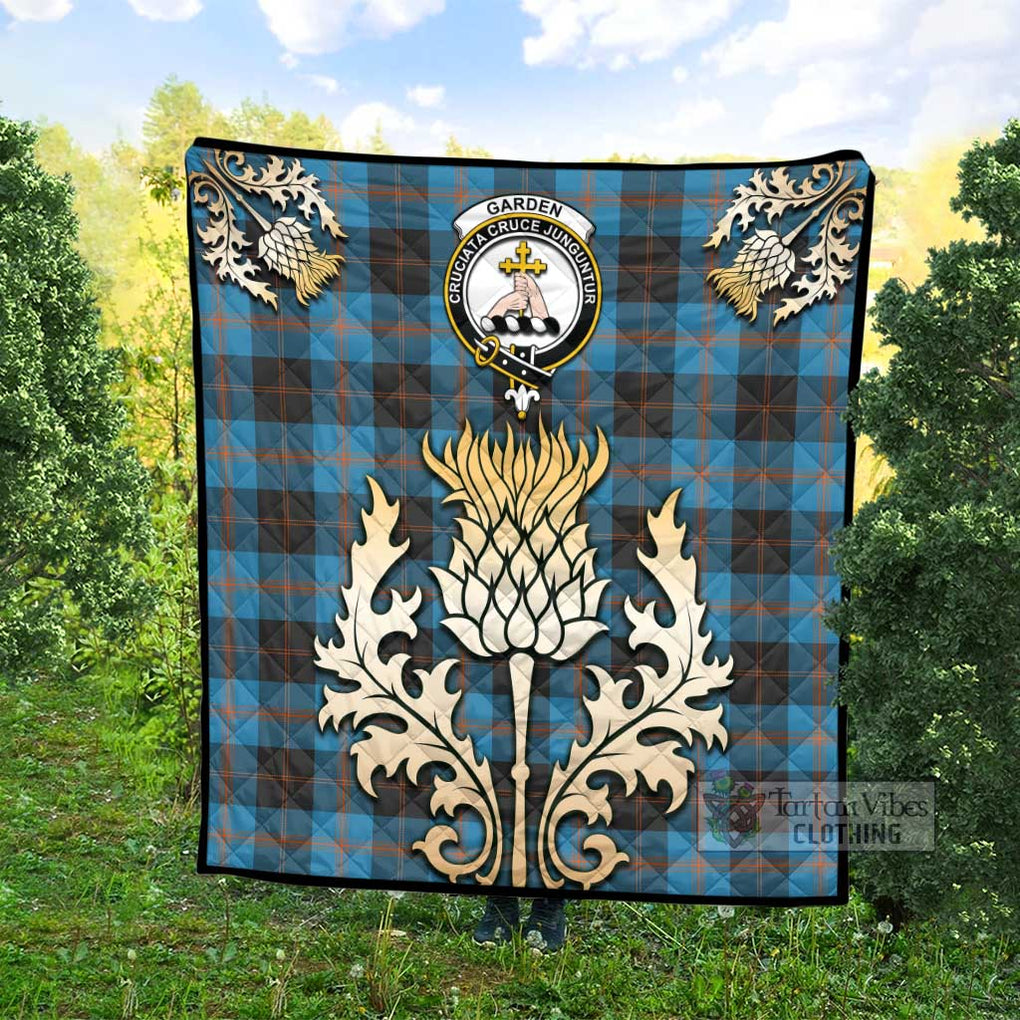 Tartan Vibes Clothing Garden (Gardyne) Tartan Quilt with Family Crest and Golden Thistle Style