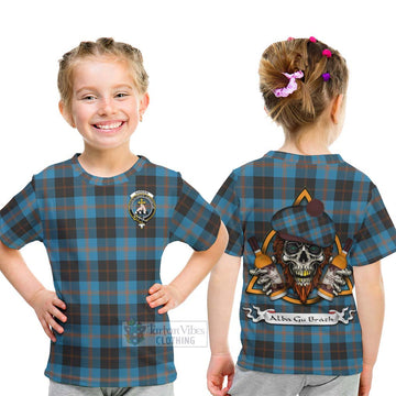 Garden (Gardyne) Tartan Kid T-Shirt with Family Crest and Bearded Skull Holding Bottles of Whiskey