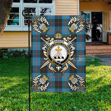 Garden (Gardyne) Tartan Flag with Family Crest and Golden Thistle Crossed Sword Design