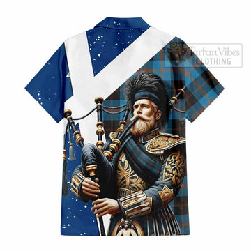 Garden (Gardyne) Tartan Short Sleeve Button Shirt with Family Crest Scottish Bagpiper Vibes