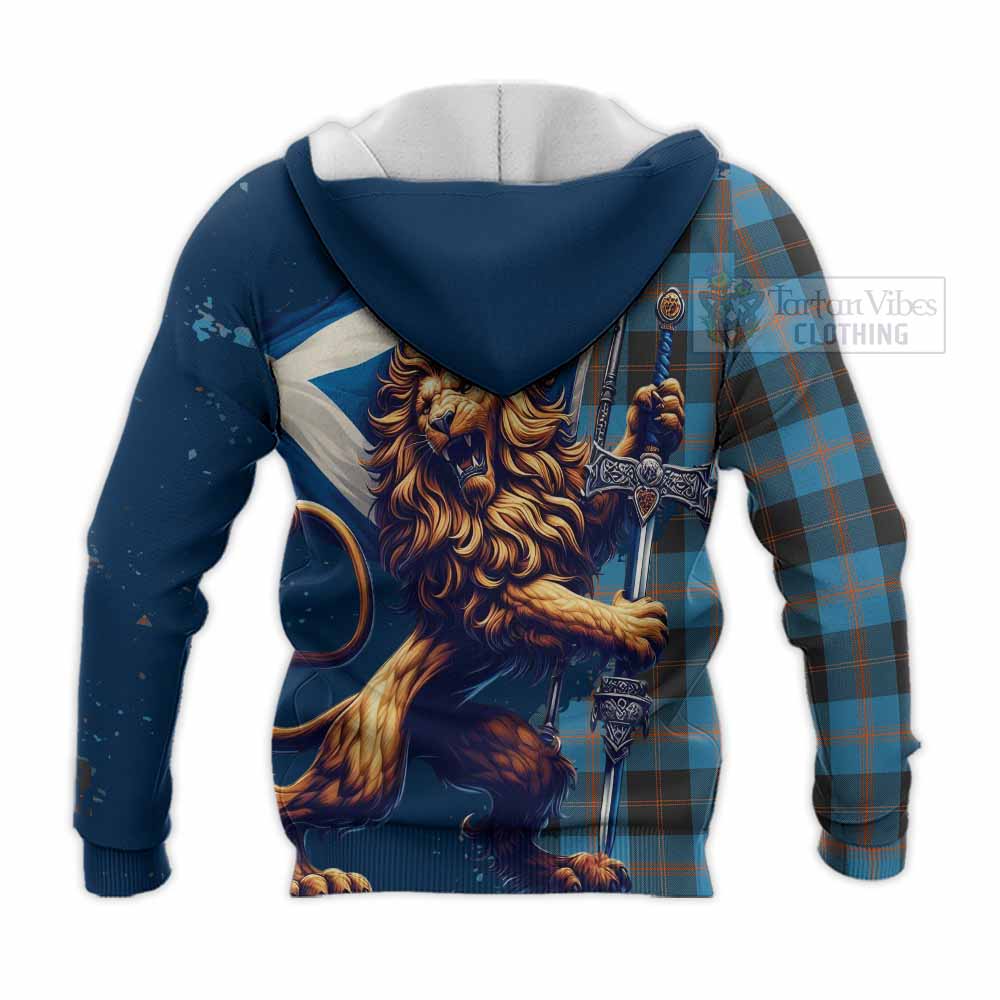 Tartan Vibes Clothing Garden (Gardyne) Tartan Family Crest Knitted Hoodie with Scottish Majestic Lion