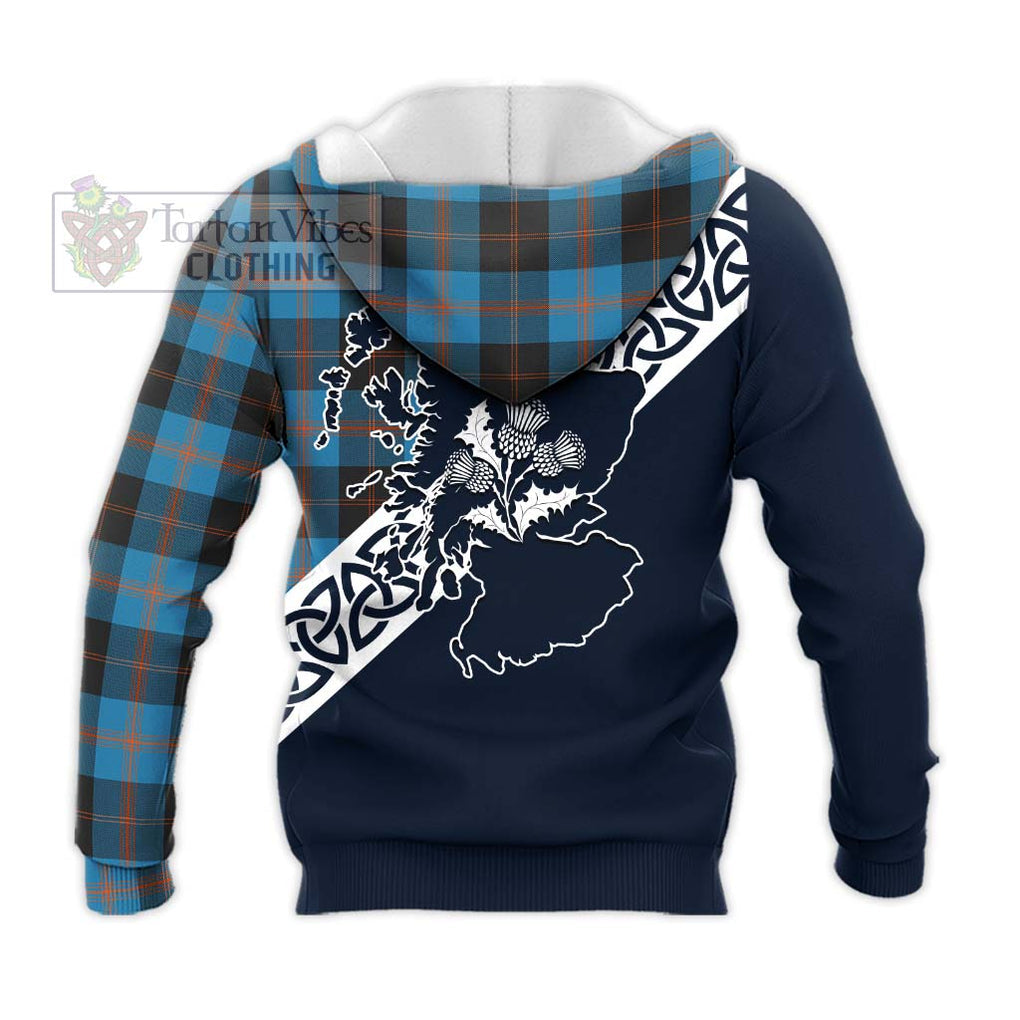 Tartan Vibes Clothing Garden (Gardyne) Tartan Knitted Hoodie Featuring Thistle and Scotland Map