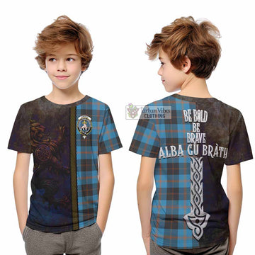 Garden (Gardyne) Tartan Family Crest Kid T-Shirt Alba Gu Brath Be Brave Lion Ancient Style - Tartan Vibes Clothing
