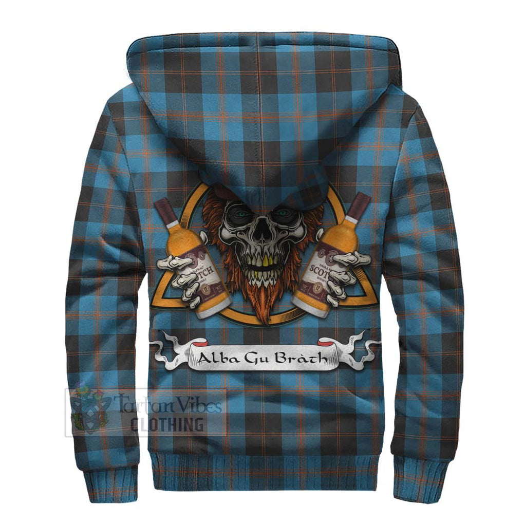 Tartan Vibes Clothing Garden (Gardyne) Tartan Sherpa Hoodie with Family Crest and Bearded Skull Holding Bottles of Whiskey