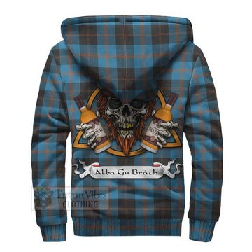 Garden (Gardyne) Tartan Sherpa Hoodie with Family Crest and Bearded Skull Holding Bottles of Whiskey