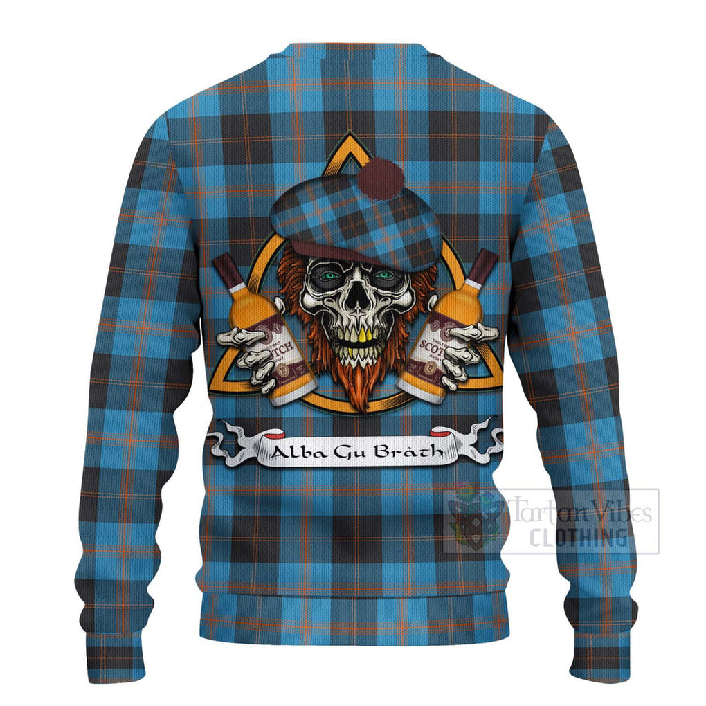 Tartan Vibes Clothing Garden (Gardyne) Tartan Knitted Sweater with Family Crest and Bearded Skull Holding Bottles of Whiskey