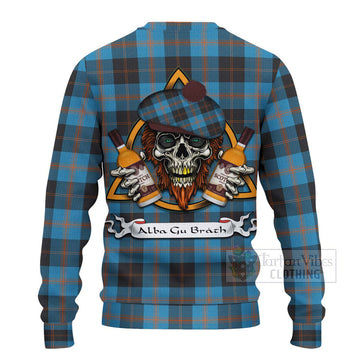 Garden (Gardyne) Tartan Ugly Sweater with Family Crest and Bearded Skull Holding Bottles of Whiskey