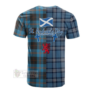 Garden (Gardyne) Tartan Cotton T-shirt Happy St. Andrew's Day Half Tartan Style