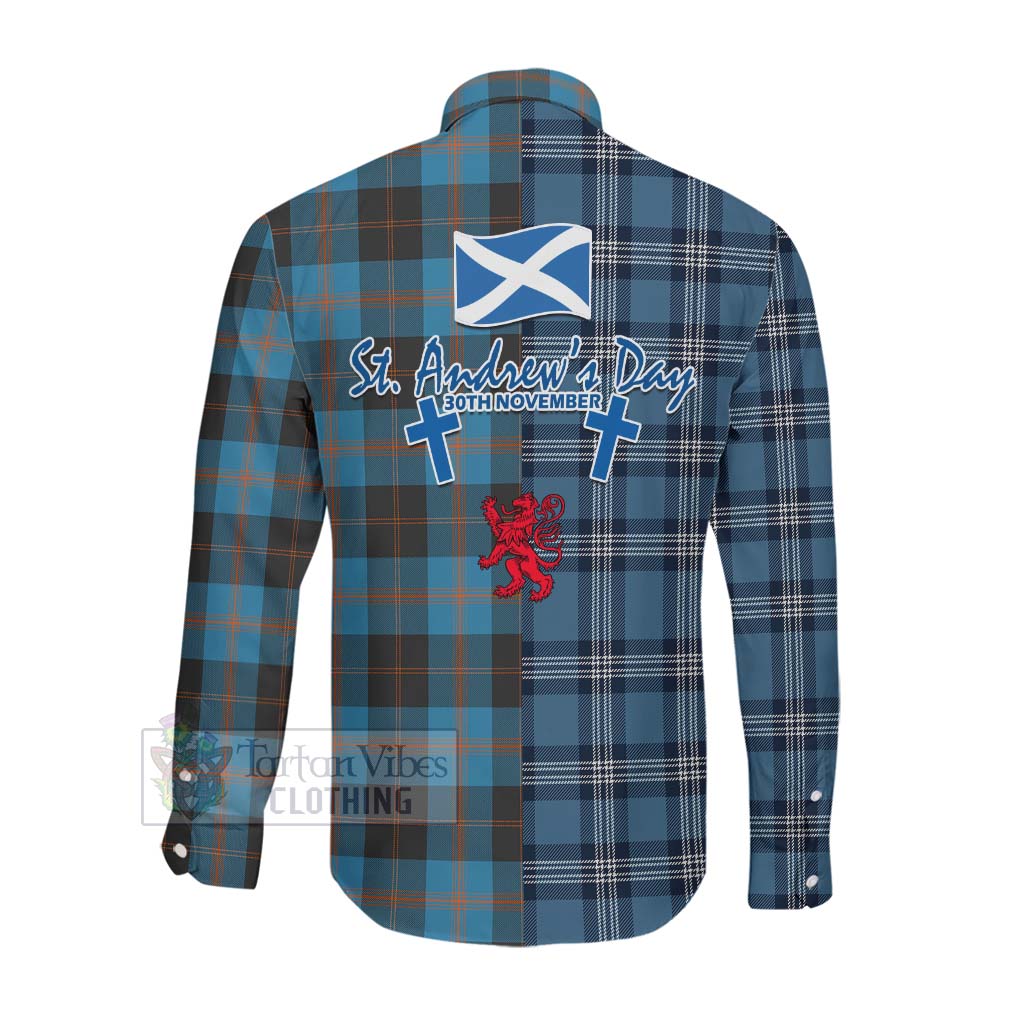 Tartan Vibes Clothing Garden (Gardyne) Tartan Long Sleeve Button Shirt Happy St. Andrew's Day Half Tartan Style