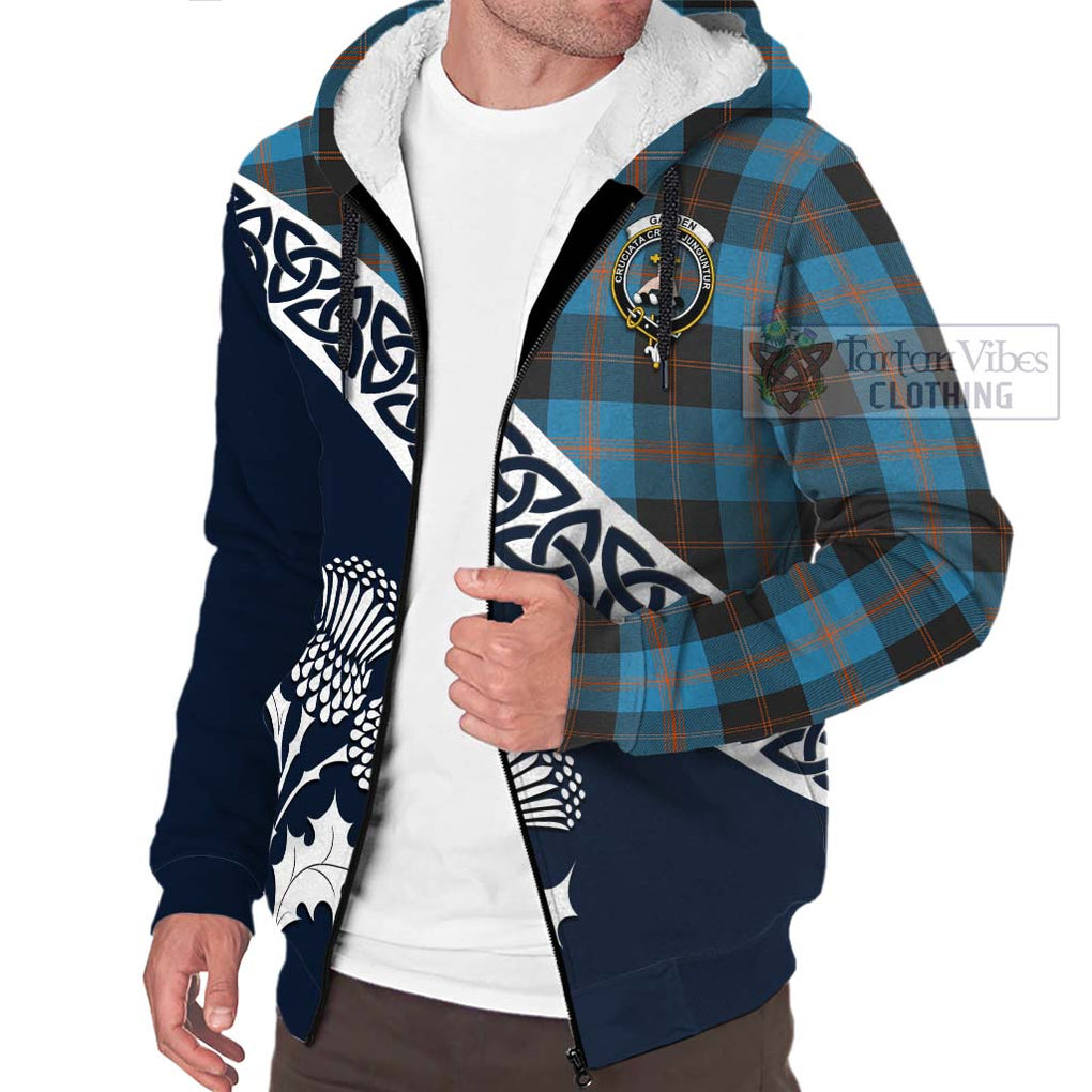 Tartan Vibes Clothing Garden (Gardyne) Tartan Sherpa Hoodie Featuring Thistle and Scotland Map