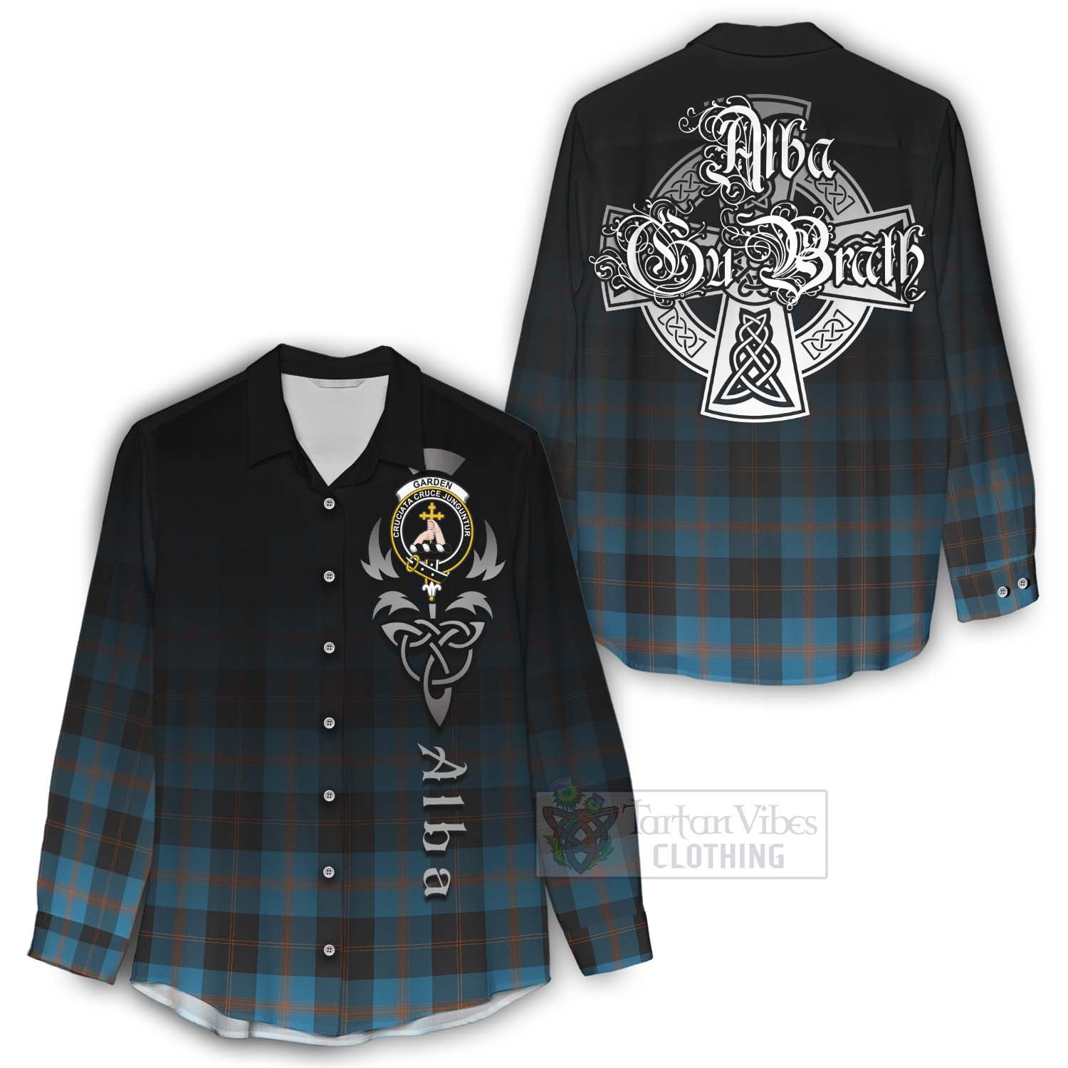 Tartan Vibes Clothing Garden (Gardyne) Tartan Women's Casual Shirt Featuring Alba Gu Brath Family Crest Celtic Inspired