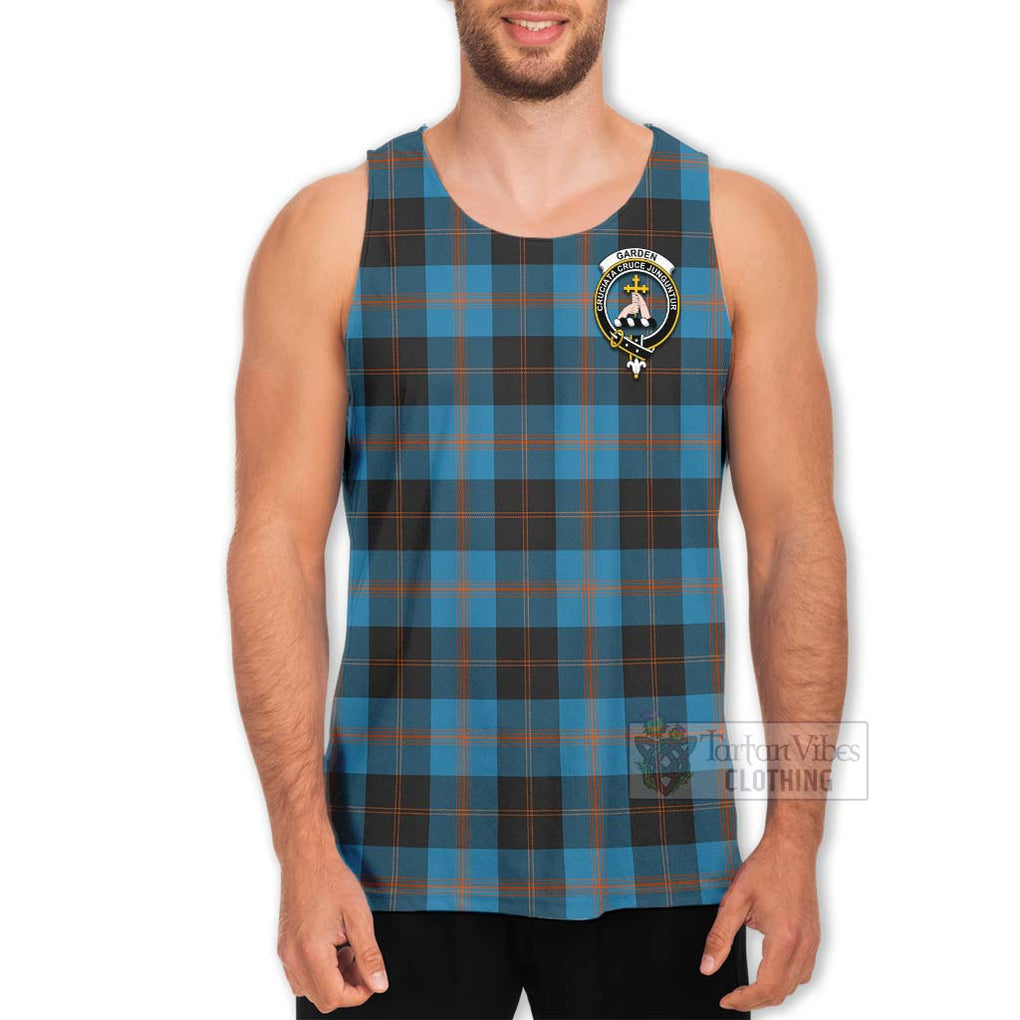 Tartan Vibes Clothing Garden (Gardyne) Tartan Men's Tank Top with Family Crest and Bearded Skull Holding Bottles of Whiskey