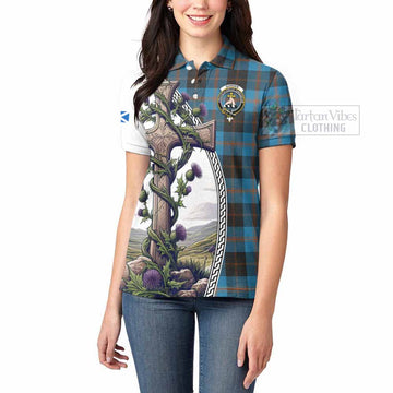 Garden (Gardyne) Tartan Women's Polo Shirt with Family Crest and St. Andrew's Cross Accented by Thistle Vines