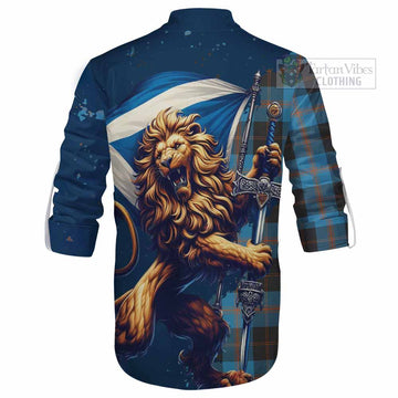 Garden (Gardyne) Tartan Family Crest Ghillie Kilt Shirt with Scottish Majestic Lion