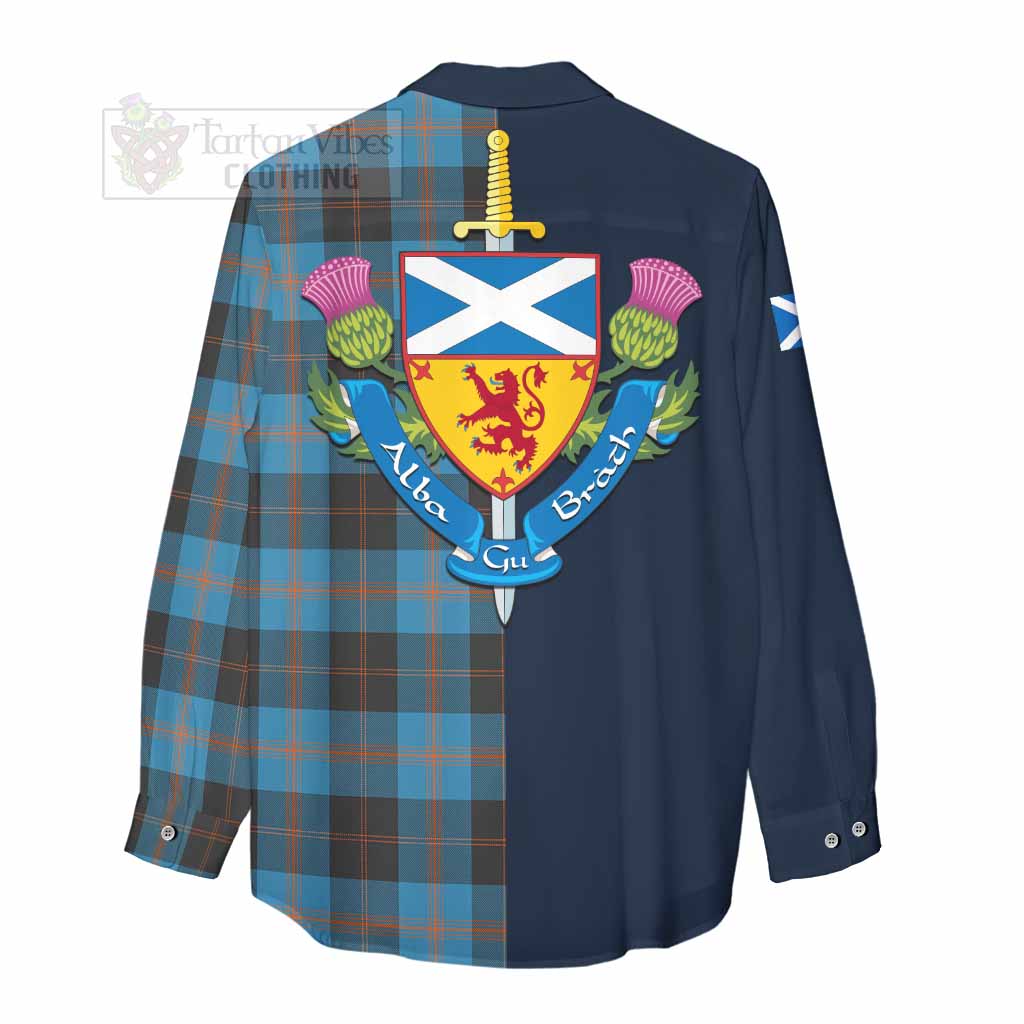 Tartan Vibes Clothing Garden (Gardyne) Tartan Women's Casual Shirt Alba with Scottish Lion Royal Arm Half Style