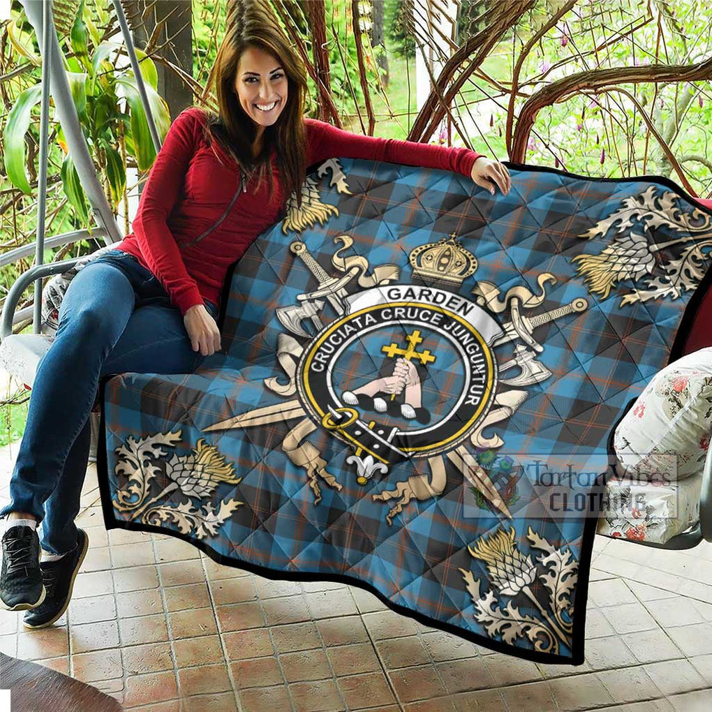 Tartan Vibes Clothing Garden (Gardyne) Tartan Quilt with Family Crest and Scottish Golden Courage Shield