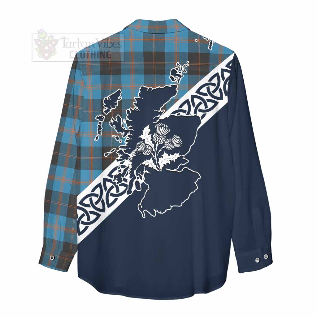 Tartan Vibes Clothing Garden (Gardyne) Tartan Women's Casual Shirt Featuring Thistle and Scotland Map