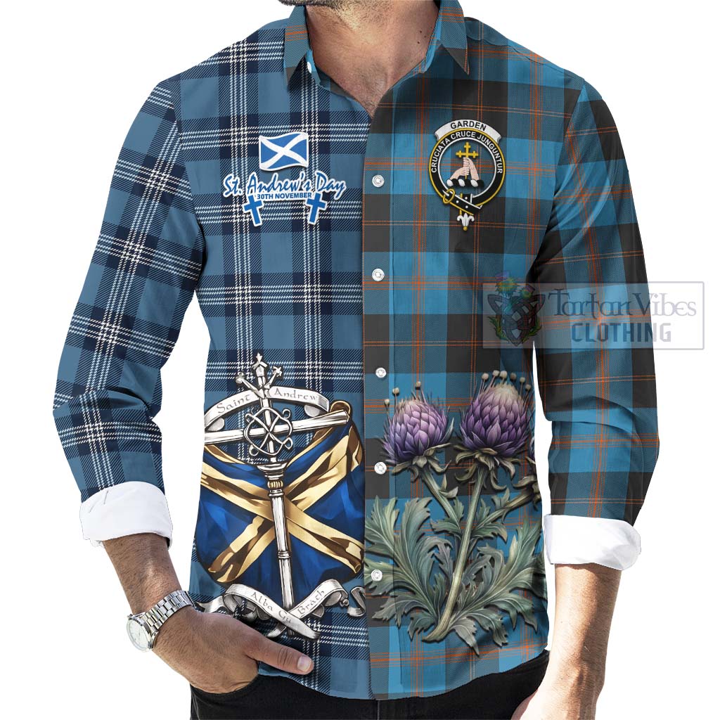 Tartan Vibes Clothing Garden (Gardyne) Tartan Long Sleeve Button Shirt Happy St. Andrew's Day Half Tartan Style