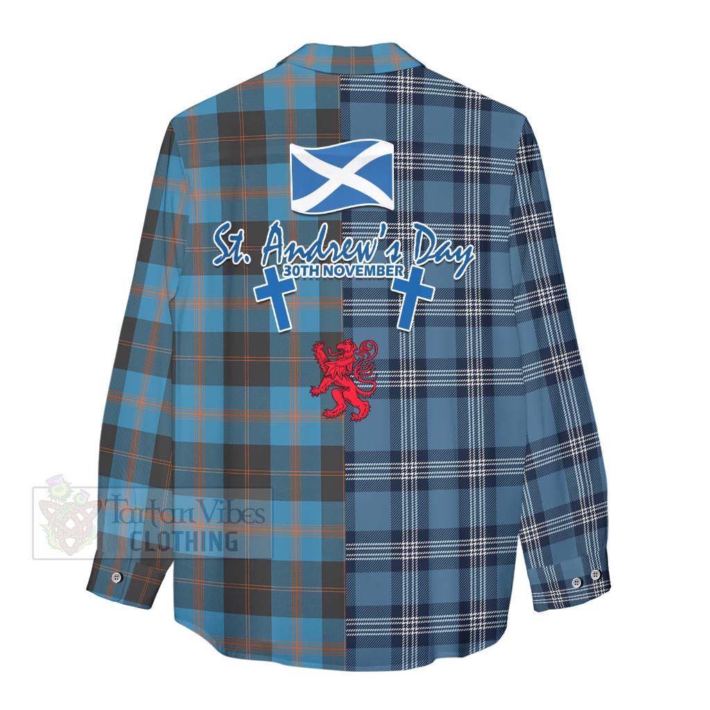 Tartan Vibes Clothing Garden (Gardyne) Tartan Women's Casual Shirt Happy St. Andrew's Day Half Tartan Style